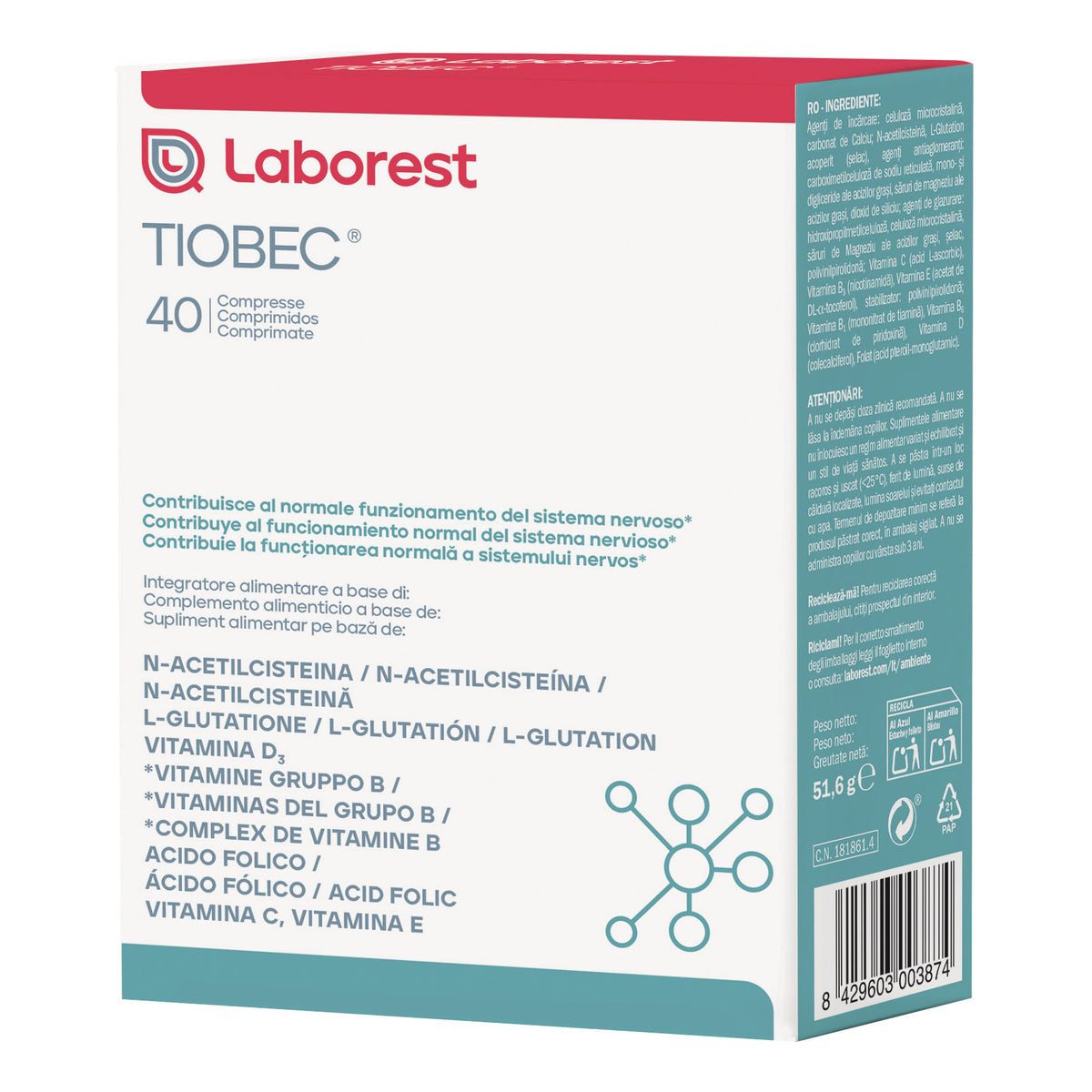 Tiobec | Antiossidante N-Acetilcisteina Glutatione | 40 Compresse  