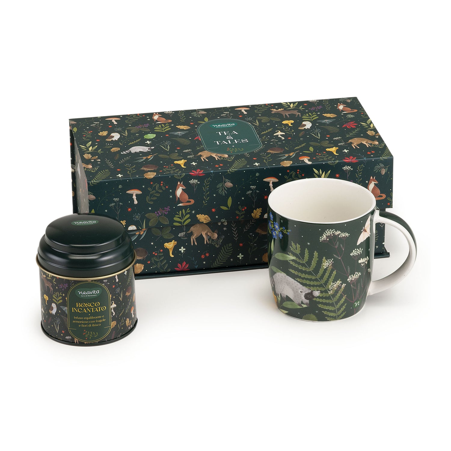 Neavita Cofanetto Rettangolare Tea & Tales Barattolino Bosco Incantato 6 Filtroscrigno + Mug