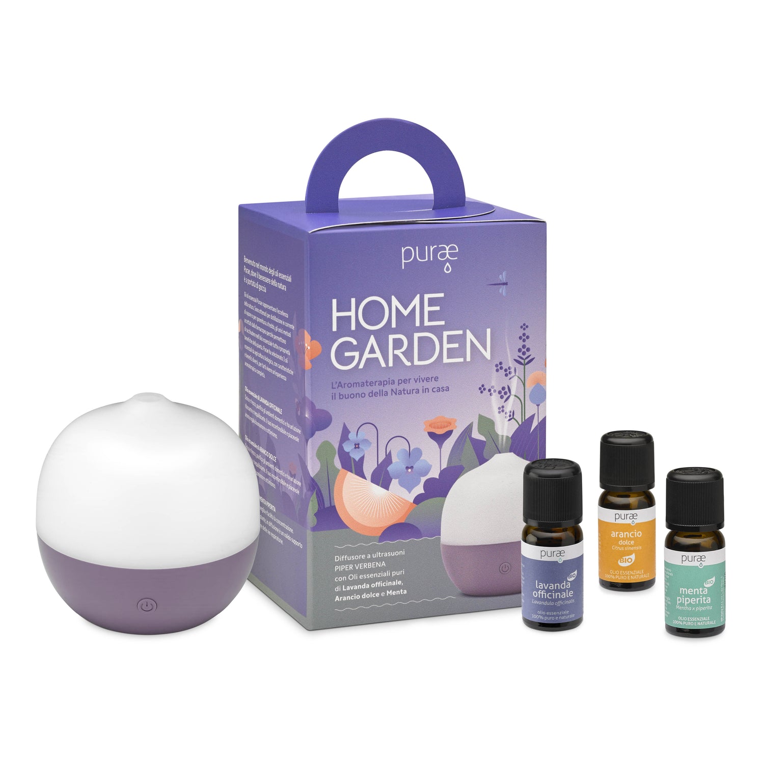 Purae Kit Home Garden | Diffusore + 3 Oli Essenziali | 100ml