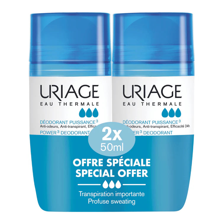 Uriage - Deodorante Power 3 Roll-On Duo 2 x 50ml Pacco Doppio