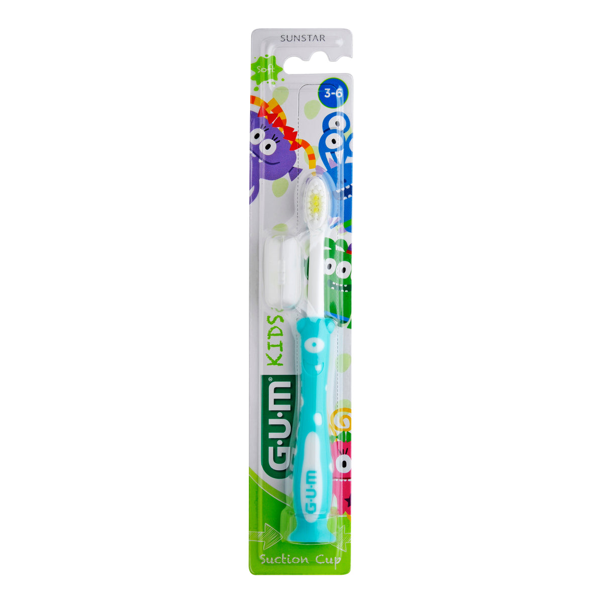 GUM Kids Monster | Spazzolino Bambini 3-6 Anni con Ventosa  