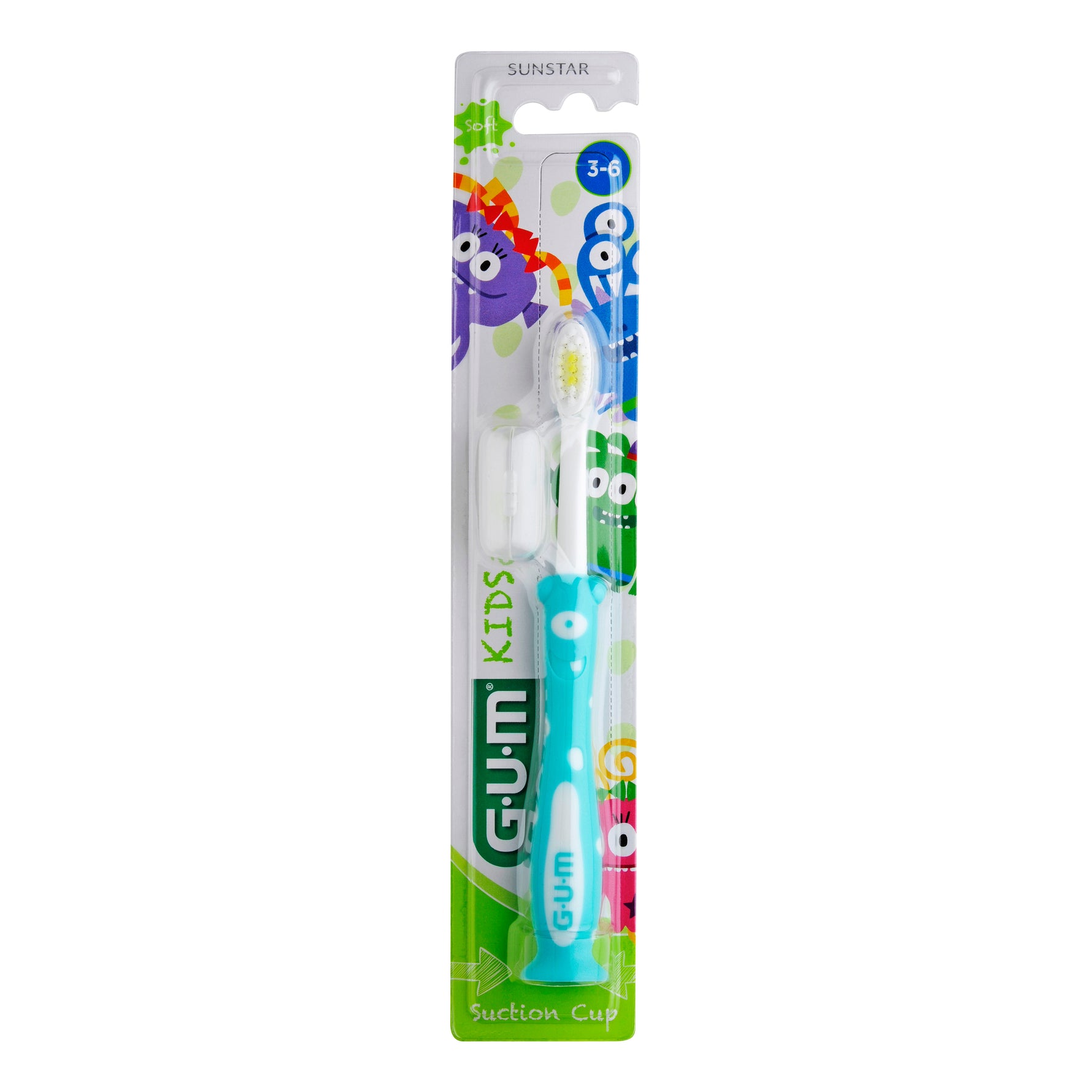 GUM Kids Monster | Spazzolino Bambini 3-6 Anni con Ventosa
