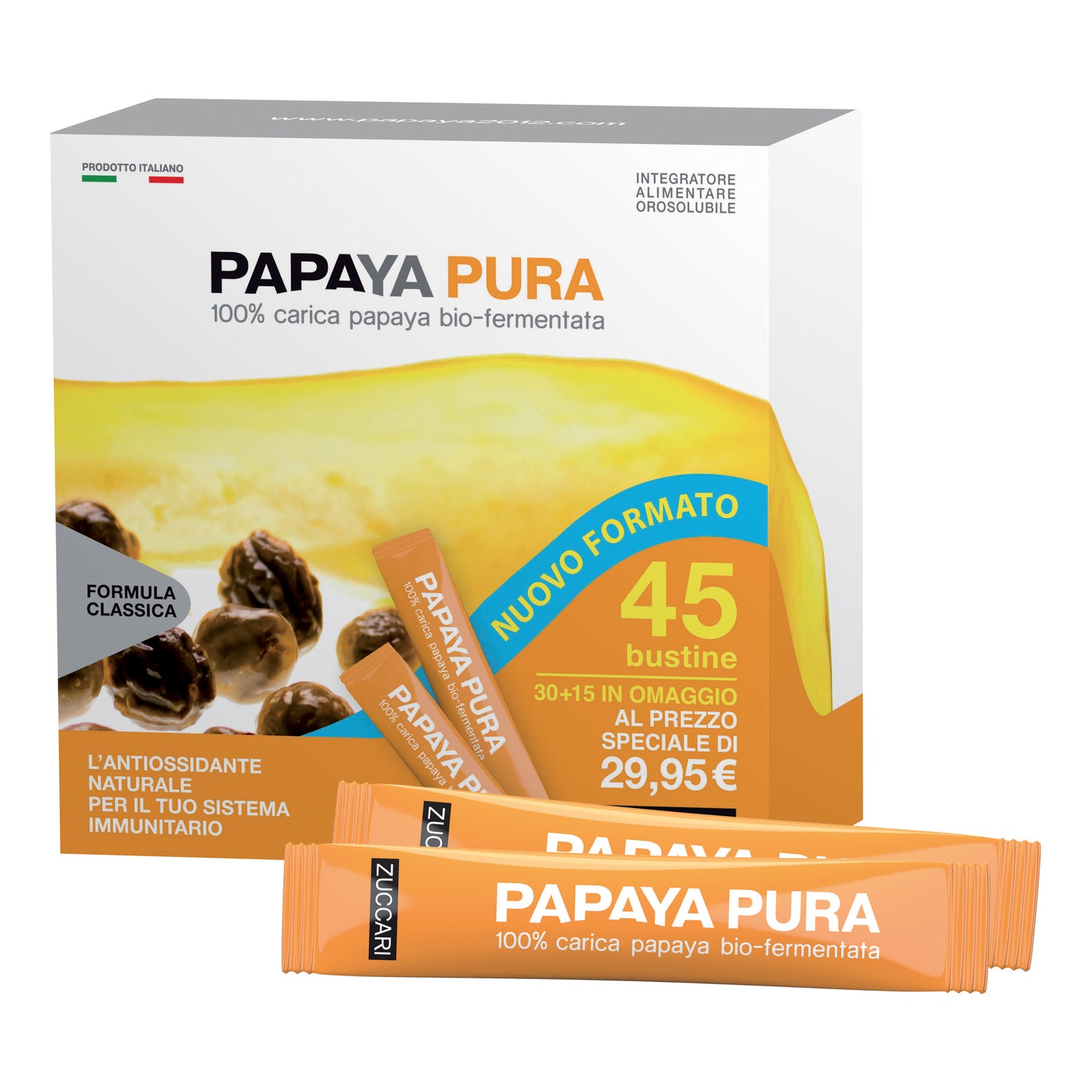 Zuccari PAPAYA PURA 100% Carica Papaya Bio-Fermentata 45 Stick Pack