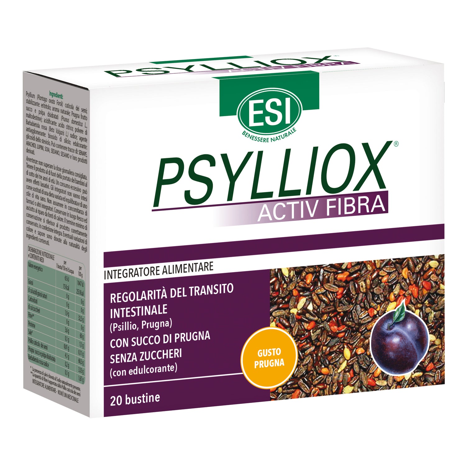 Esi Psylliox Activ Fibra Psyllium E Prugna Gusto Arancia Rossa Flacone 172g