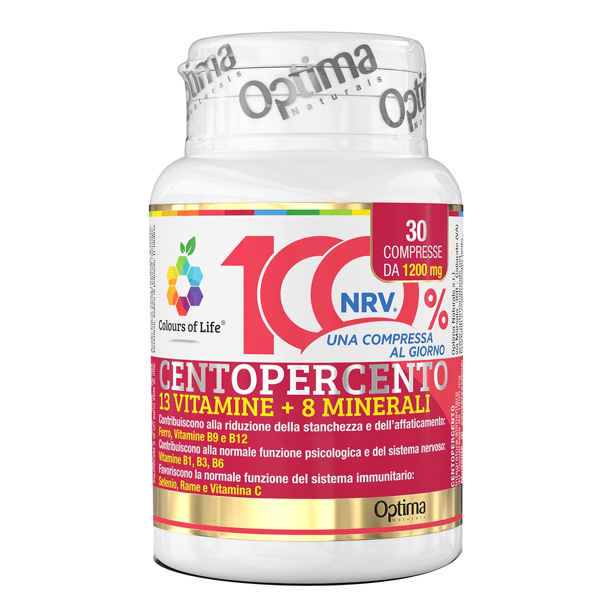 Centopercento | Integratore Multivitaminico 13 Vitamine 8 Minerali Stanchezza Sistema Immunitario Optima Colours of Life | 30 Compresse
