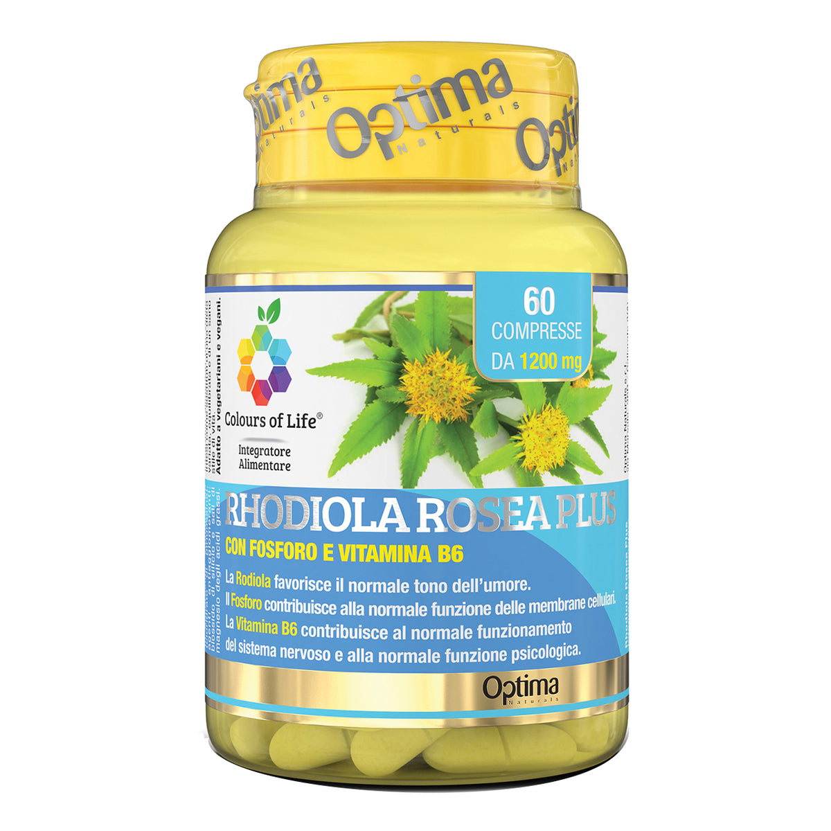 Rhodiola Rosea Plus | Integratore Adattogeno Stress Stanchezza Tono Umore Optima Colours of Life | 60 Compresse  