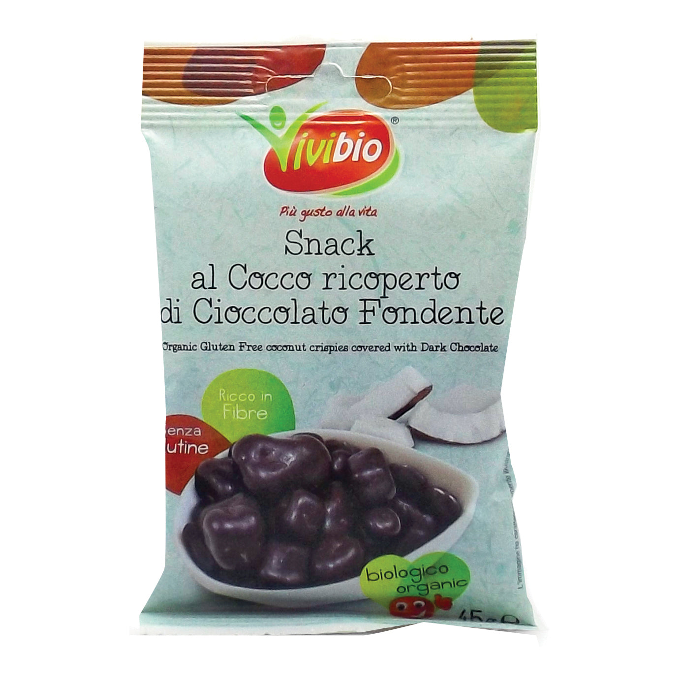 Vivibio Snack Al Cocco Ricoperto Di Cioccolato Fondente Senza Glutine Bio 45gr

