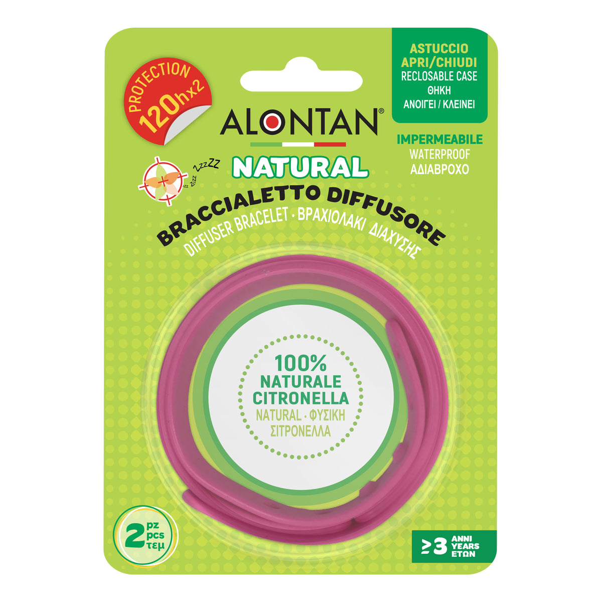 Alontan Natural Braccialetto Diffusore Anti-Zanzare Citronella E Geranio  