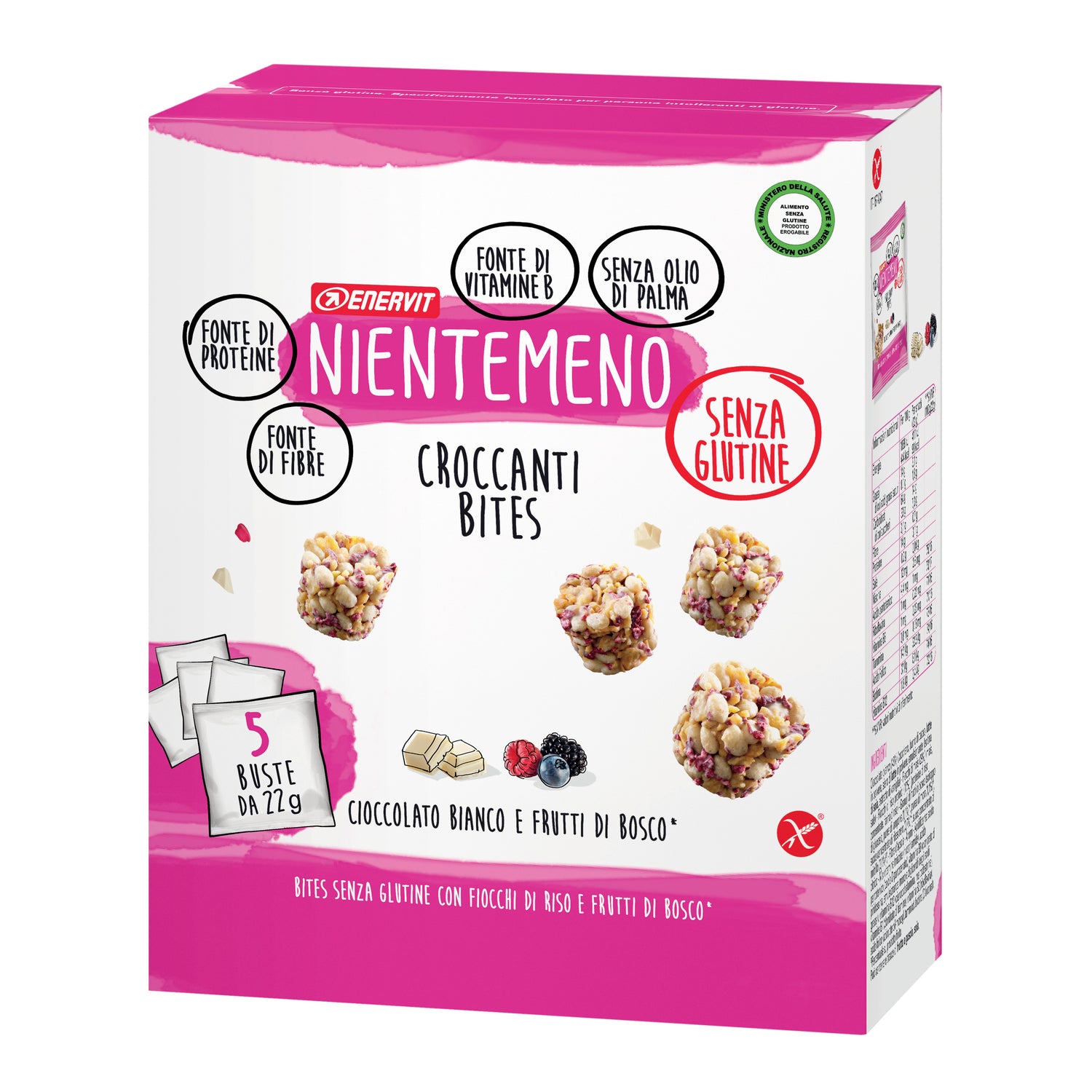 Enervit Nientemeno Bites Fiocchi Riso Cioccolato Bianco Frutti Bosco 5 X 22g