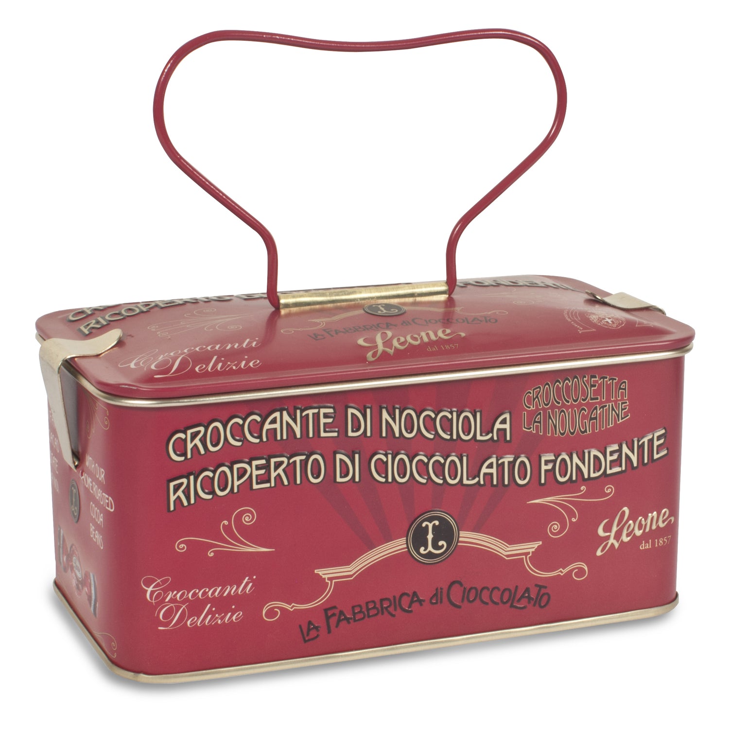 Leone Cofanetto Regalo In Lattina - Scrigno Croccantini Nocciola Ricoperti Cioccolato 150gr