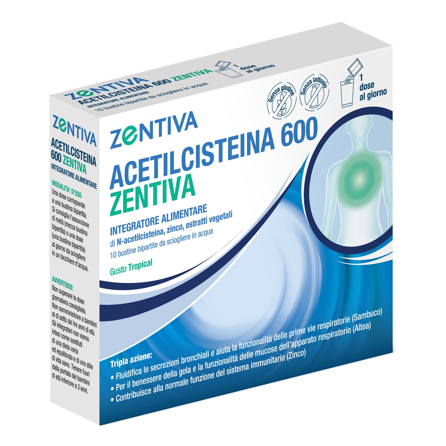 Acetilcisteina 600 Zentiva – 10 Bustine Bipartite | Integratore per Muco e Tosse