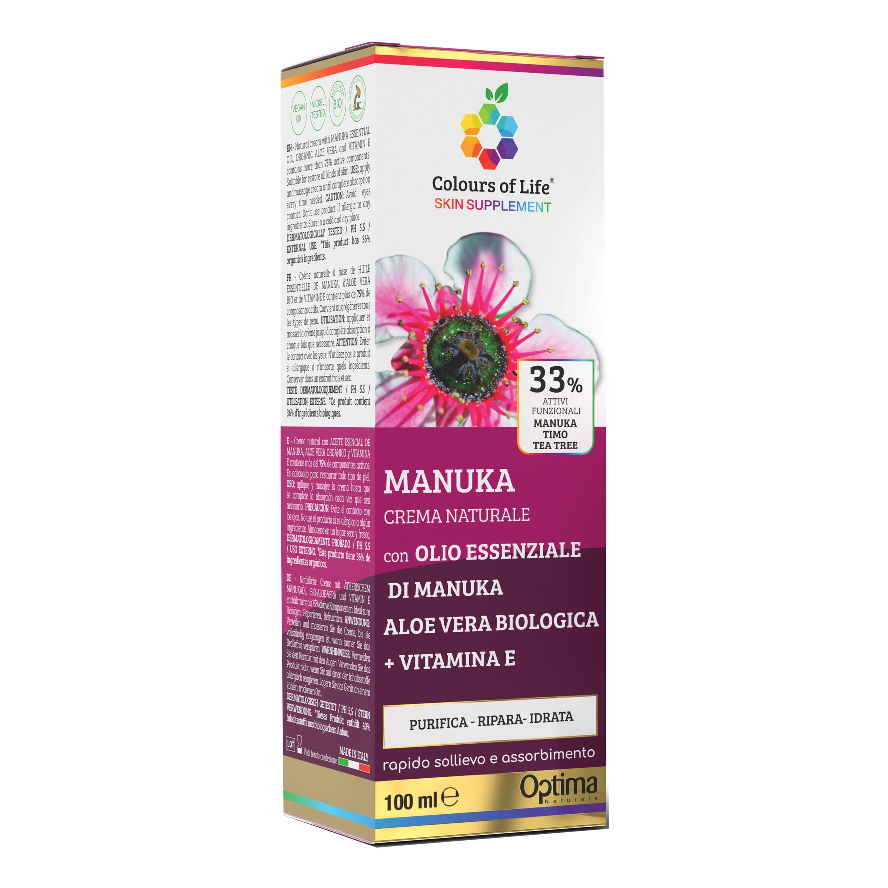 Manuka Crema | Purificante Idratante Tea Tree Aloe Vera Optima Colours of Life | 100ml

