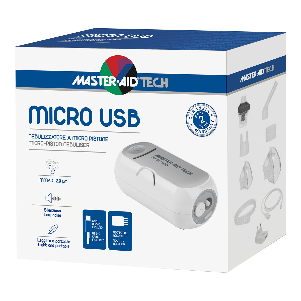 Master Aid Tech Micro+ - Nebulizzatore Con Micro Compressore A Pistone Per Aerosolterapia  