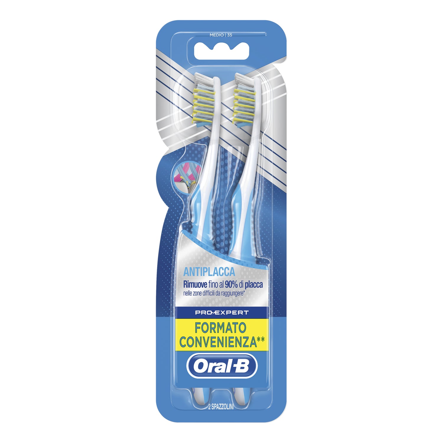 Oral-B Spazzolino Pro Expert Cross Action Antiplacca Testina 35 Medio Pacco Doppio 2 Pezzi