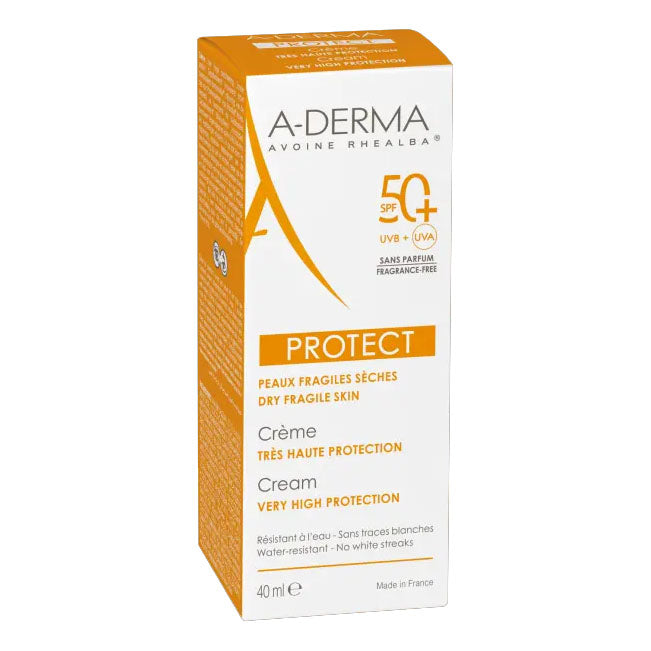 A-Derma Protect | Crema Solare Viso Senza Profumo SPF 50+ Pelle Normale Secca | 40 ml  
