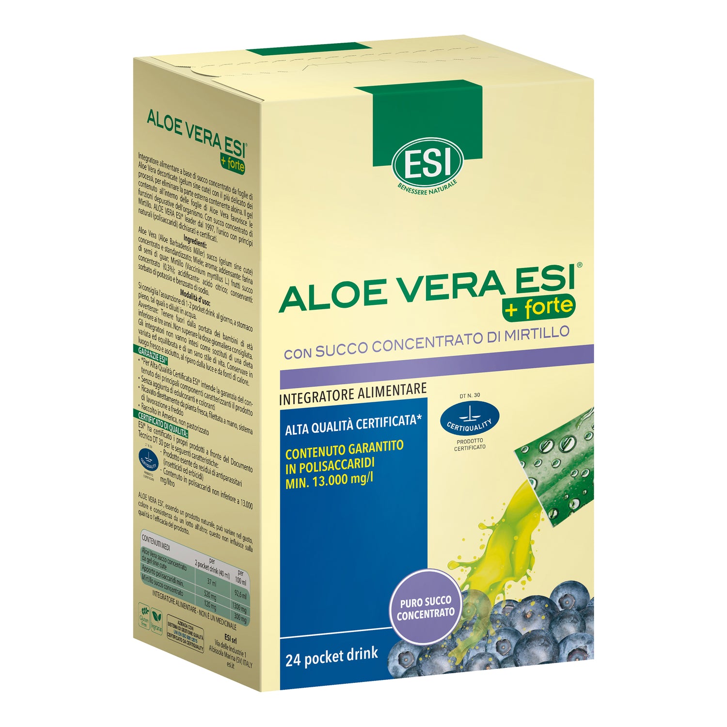 Esi Aloe Vera Succo + Forte Con Mirtillo 24 Pocket Drink 20ml