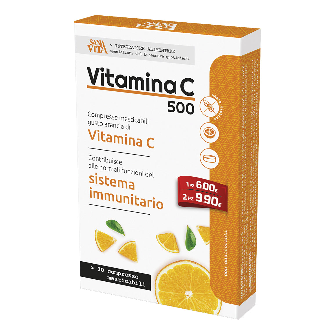 Sanavita Vitamina C | Compresse Masticabili Sistema Immunitario | 30 Compresse
