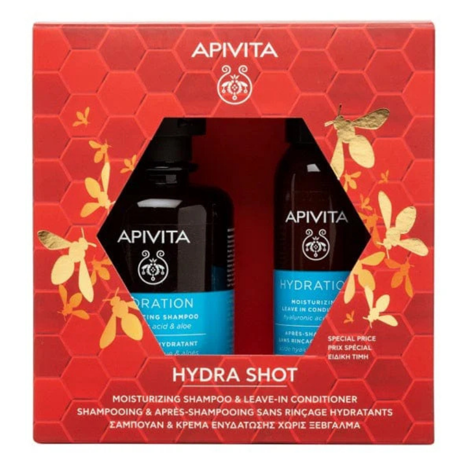Apivita Cofanetto Hydra Shot | Set Shampoo Idratante e Balsamo Leave-In | 250ml + 150ml