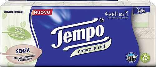 Tempo Fazzoletti Natural & Soft 4 Veli 10 Pacchetti