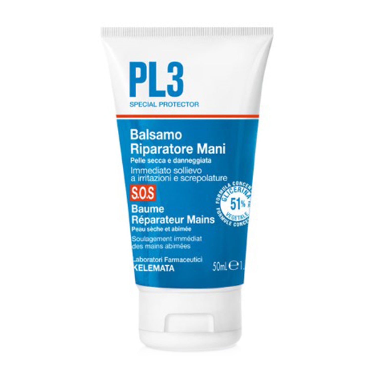 PL3 S.O.S. | Balsamo Riparatore Mani con Glicerina e Ceramidi | 50ml
