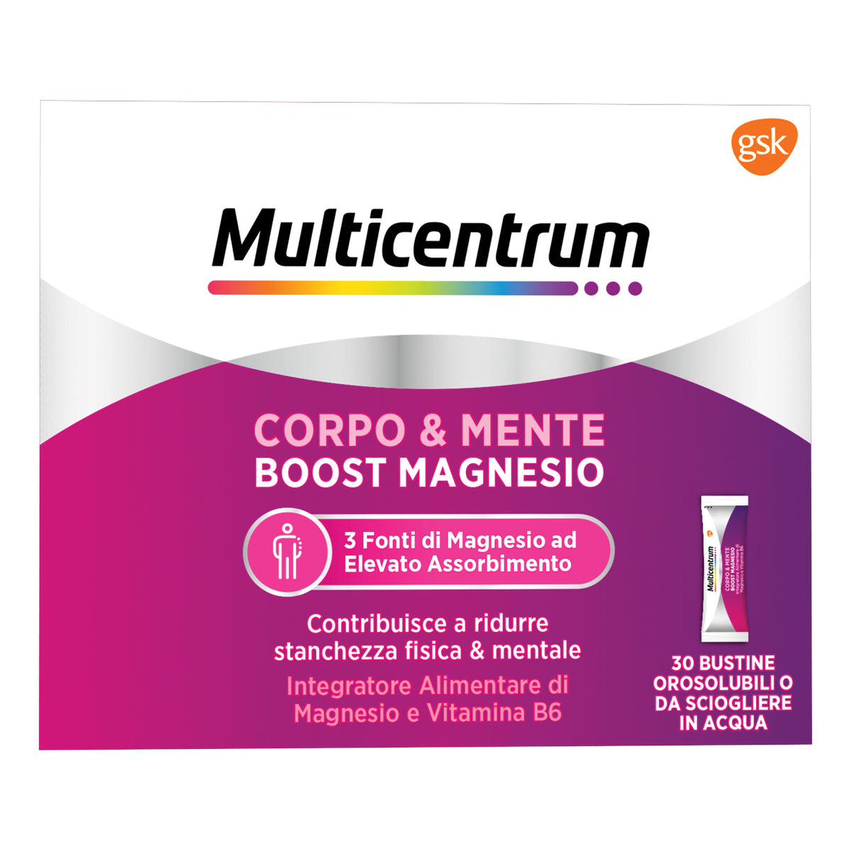 Multicentrum Corpo e Mente Boost Magnesio | Integratore | 30 Bustine Orosolubili  