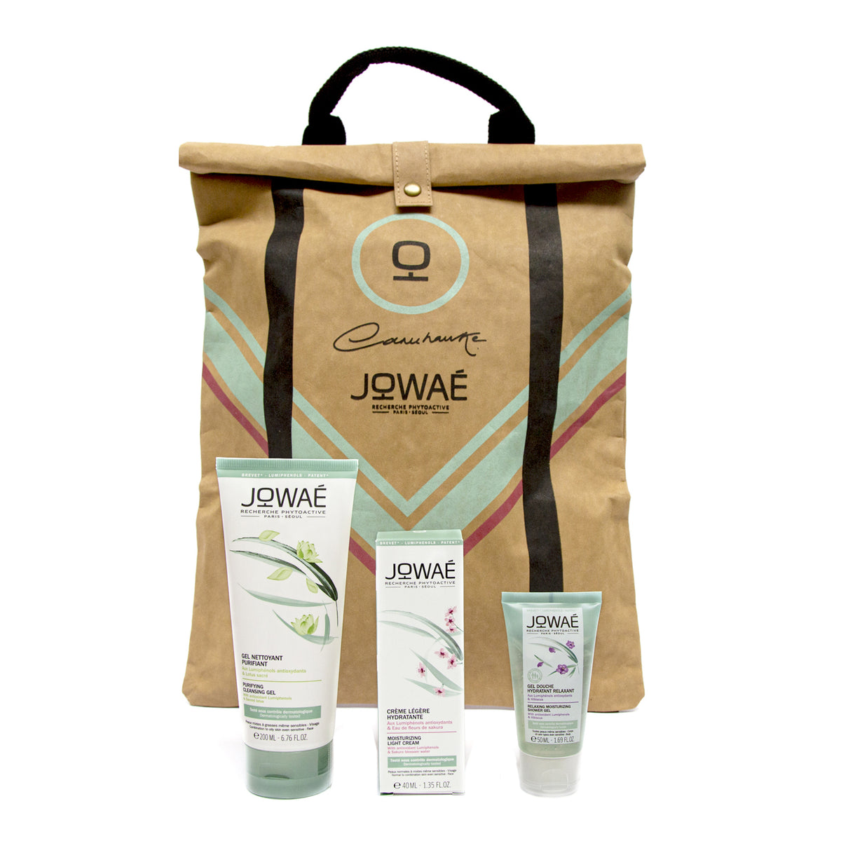 JOWAE COFANETTO CAMIHAWKE Gel detergente viso + Crema leggera idratante viso + Gel doccia rilassante corpo  