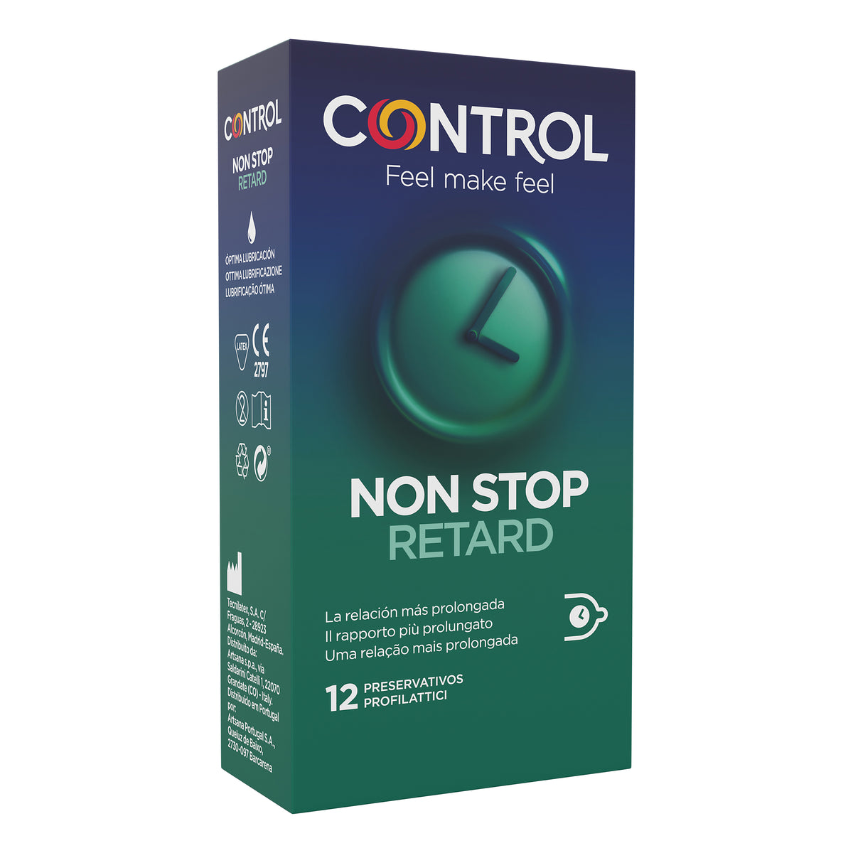 Control Non Stop Retard | Preservativi Ritardanti Lubrificante Benzocaina | 12 Profilattici  