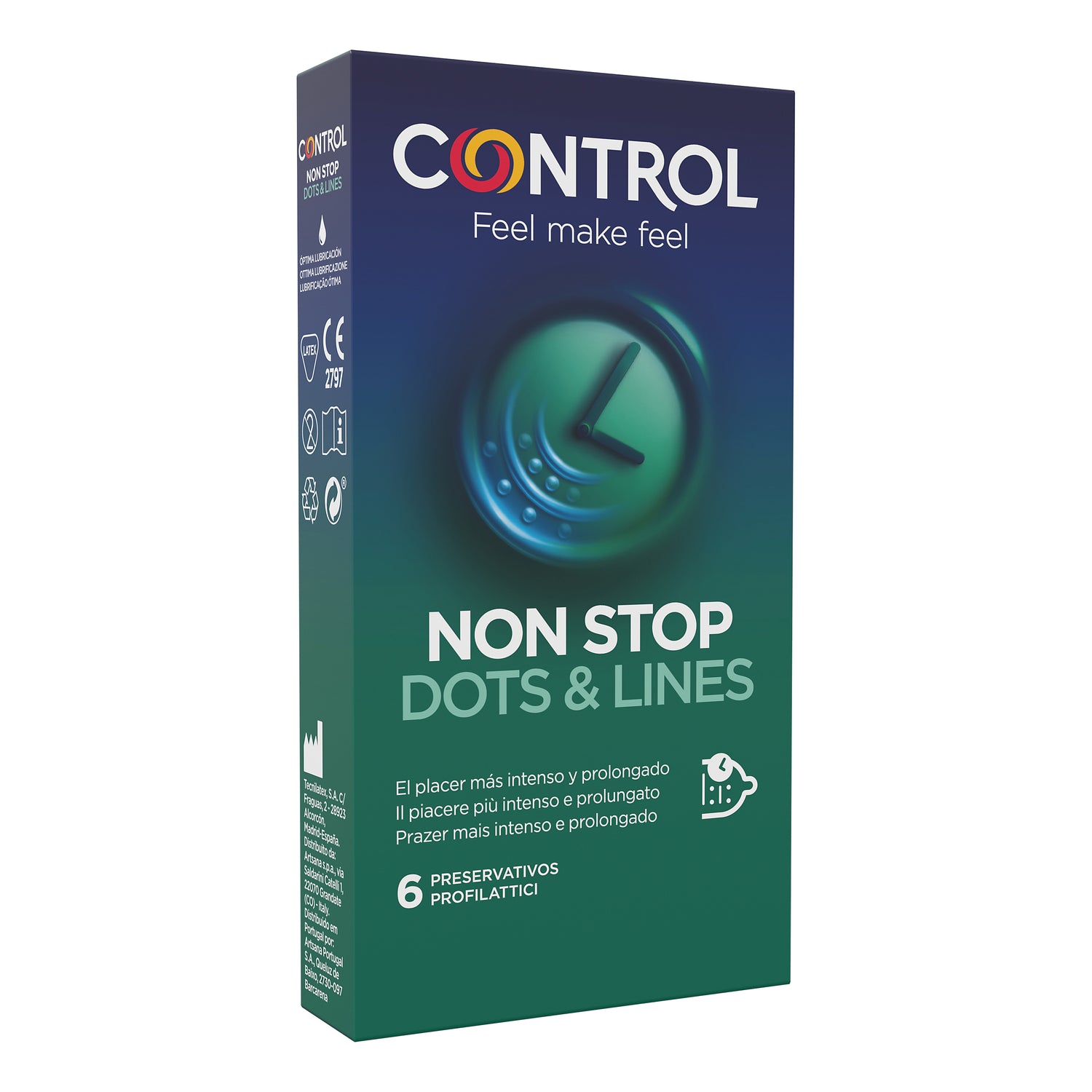 Control Non Stop Dots & Lines | Preservativi Ritardanti Rilievi Striature | 6 Profilattici