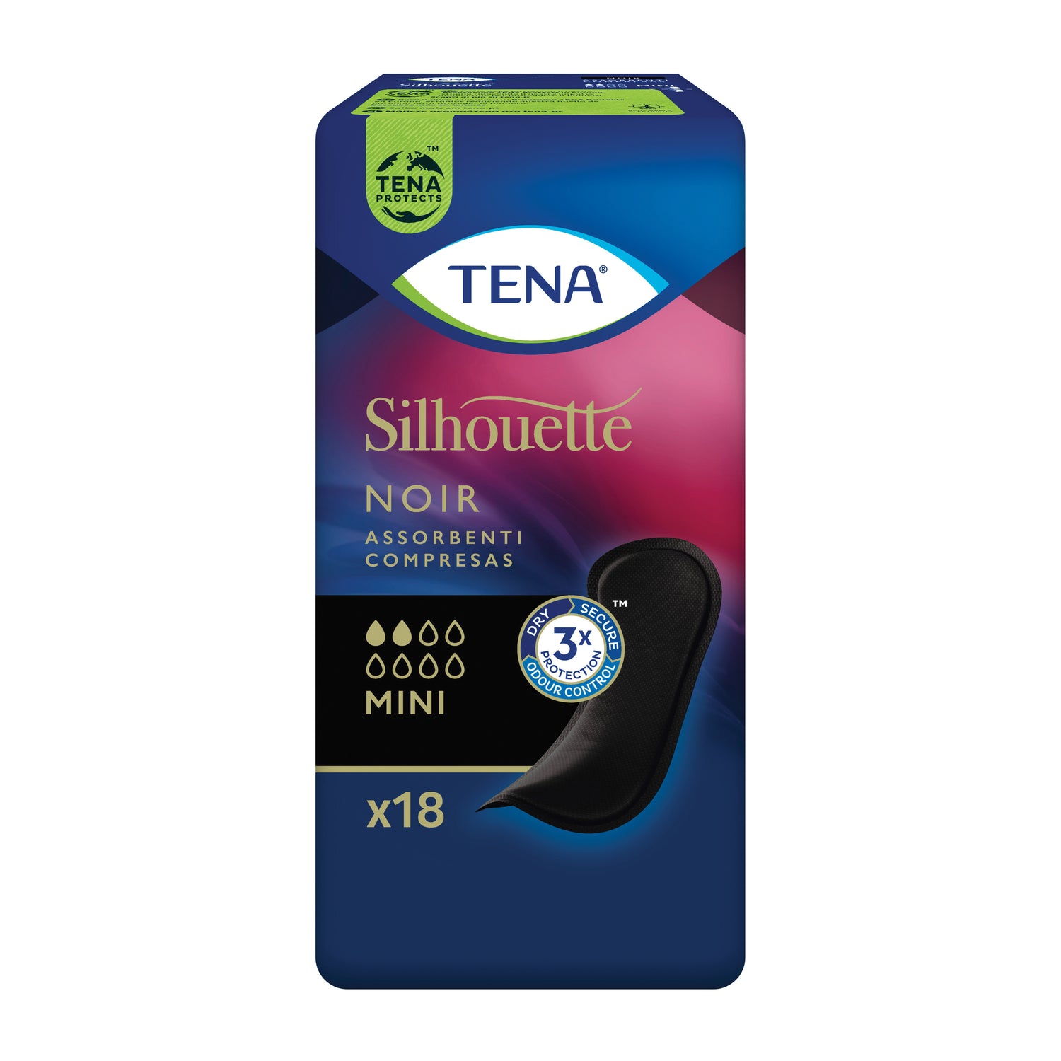 Tena Silhouette Noir Mini - Assorbente Incontinenza Leggera Colore Nero 18 Pezzi
