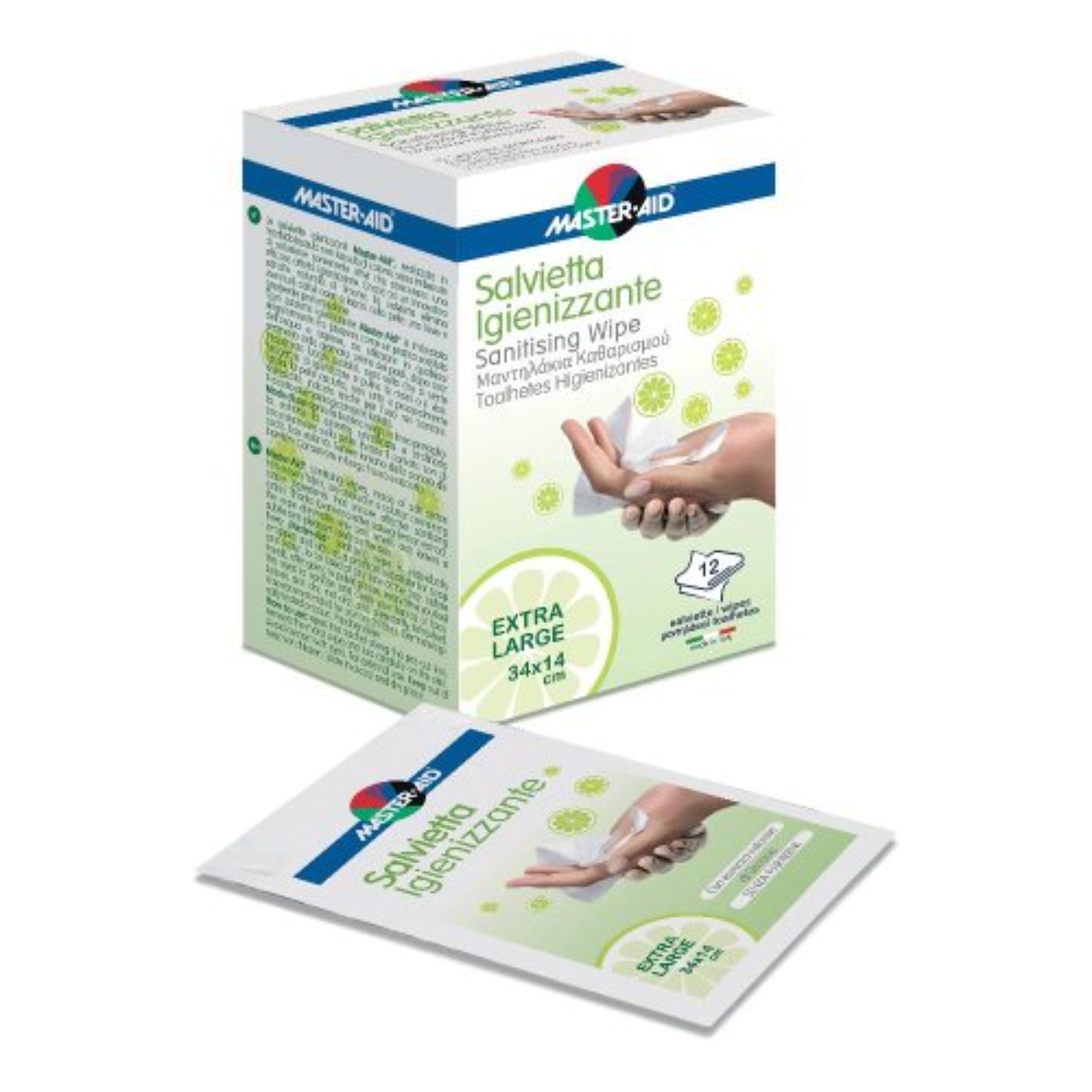 Master-Aid Salviette Monouso Igienizzanti Extra Large | 12 Pezzi