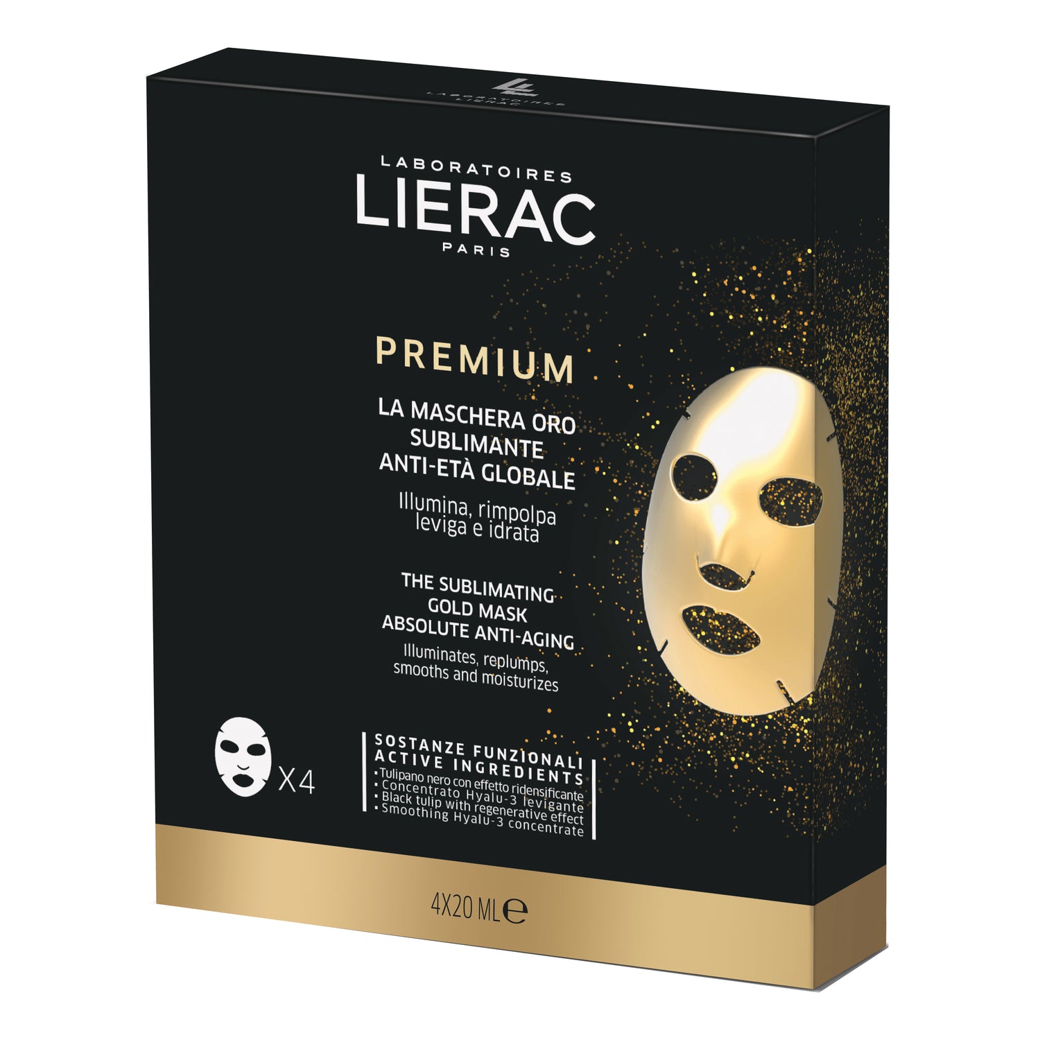 LIERAC PREMIUM MASCHERA ORO SUBLIMANTE ANTI ETÀ GLOBALE 4 PEZZI