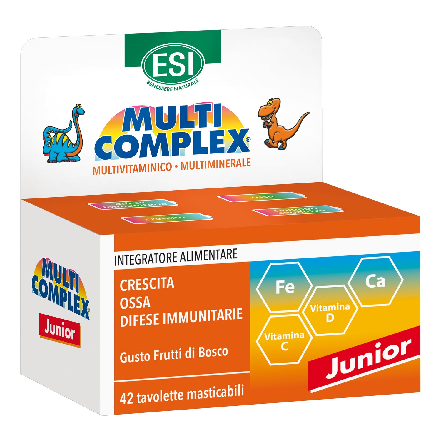 Esi Multicomplex Junior Multivitaminico Gusto Frutti Di Bosco 42 Tavolette Masticabili Dinosauri