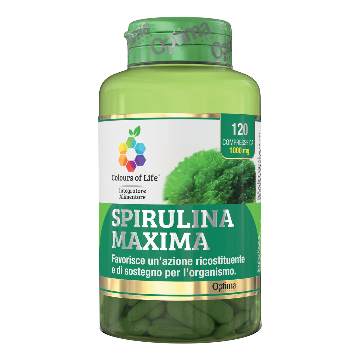 Spirulina Maxima | Integratore Ricostituente Energia Vegano Optima Colours of Life | 120 Compresse  