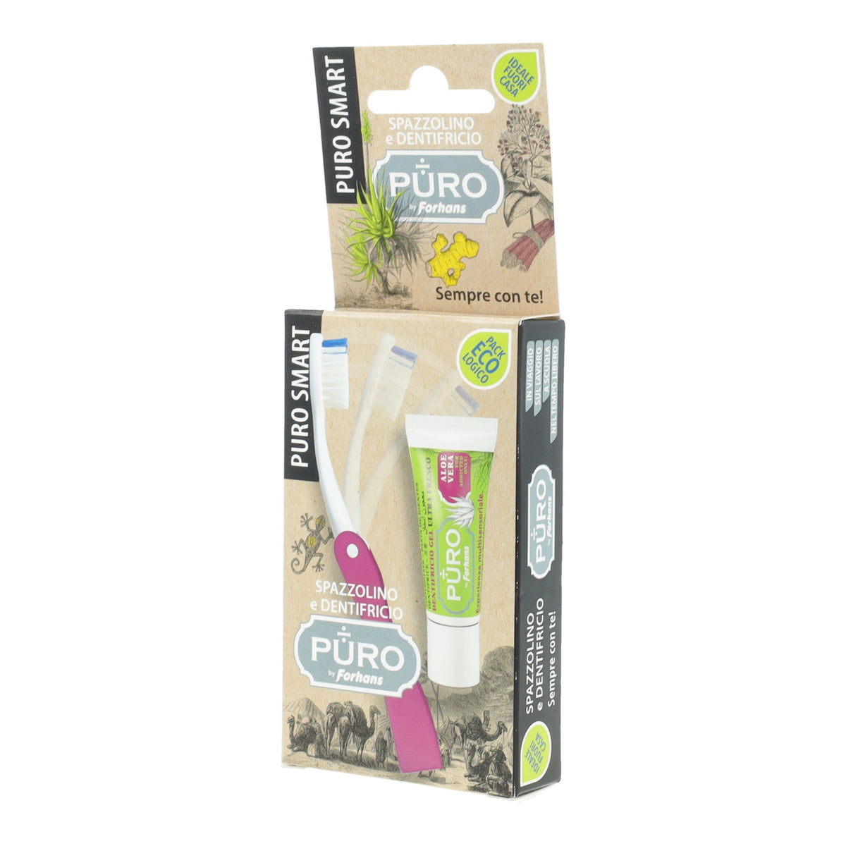 Forhans Puro Smart | Kit Igiene Orale Spazzolino Pieghevole e Dentifricio  
