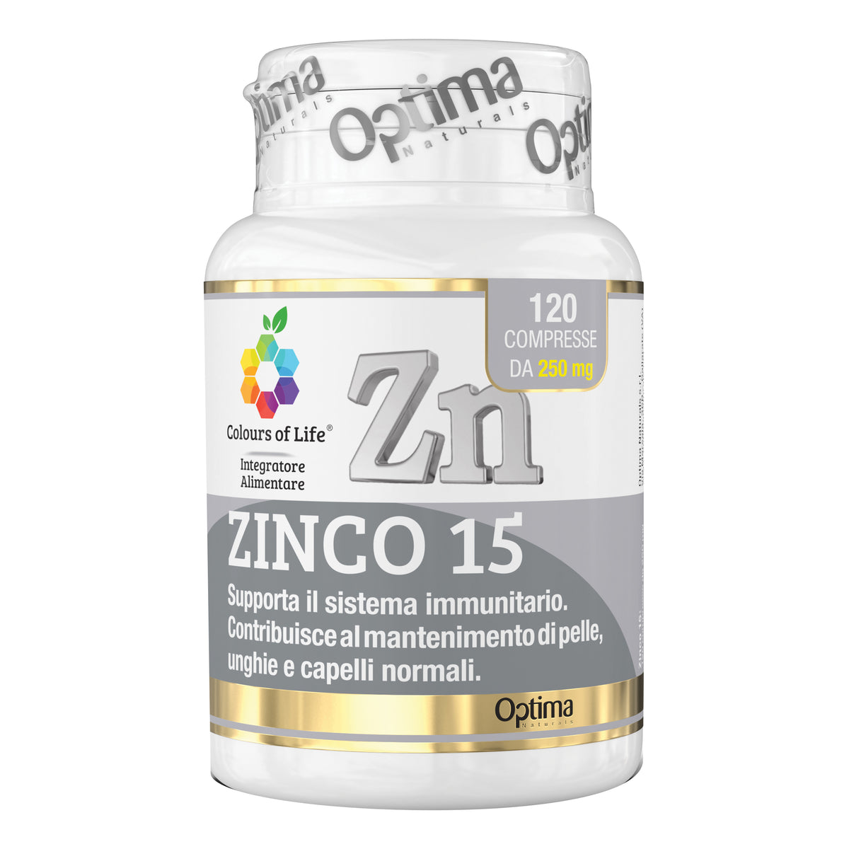 Zinco 15mg | Sistema Immunitario Capelli Unghie Optima Colours of Life | 120 Compresse  