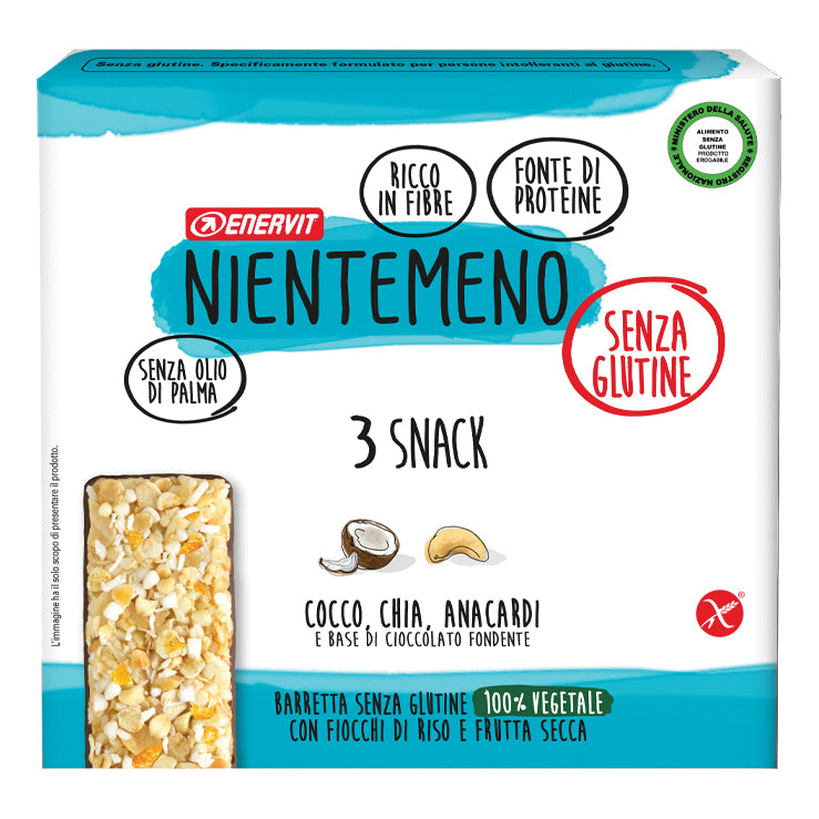 Enervit Nientemeno Snack Barretta Cioccolato Fondente Cocco Chia Anacardi 3 X 23g