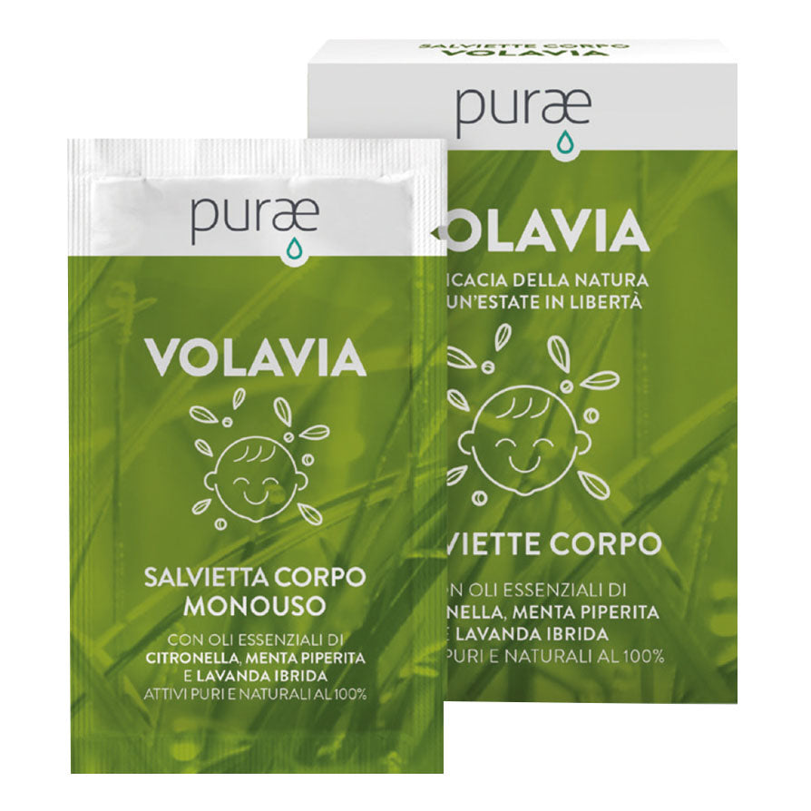 Purae Volavia Salviette Corpo Anti-Zanzare 12 Pezzi 3ml
