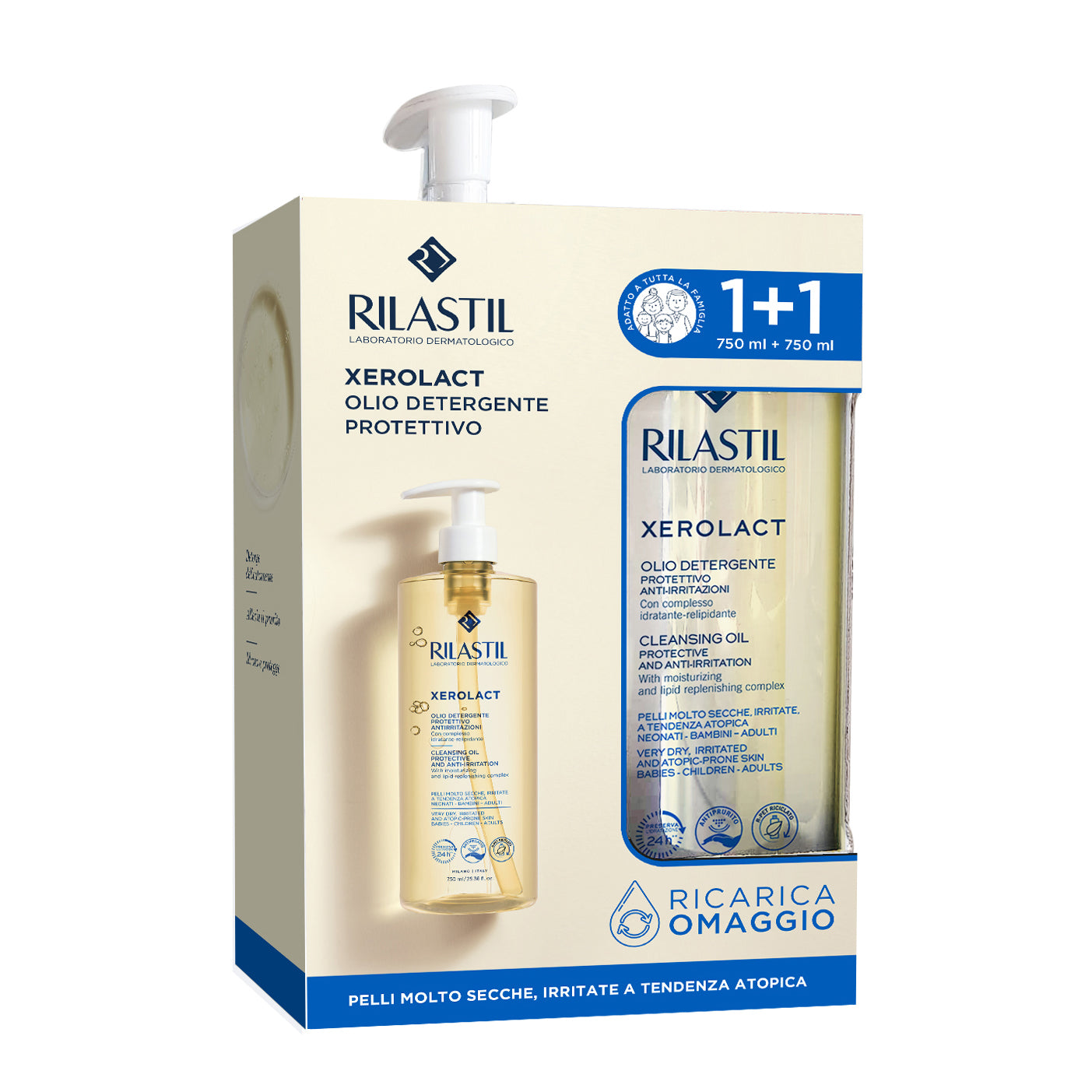 Rilastil Xerolact Olio Detergente  Bipack 750+750 ml