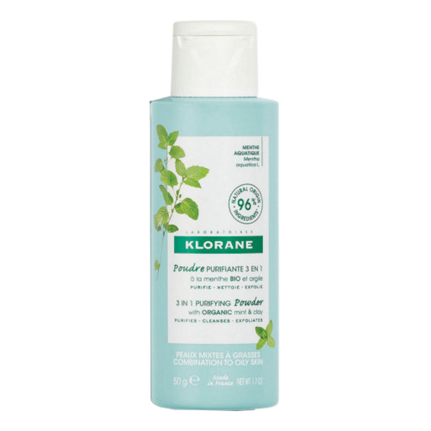Klorane Polvere Purificante viso 3 In 1 Alla Menta Acquatica Bio Pelli Miste E Grasse 50g