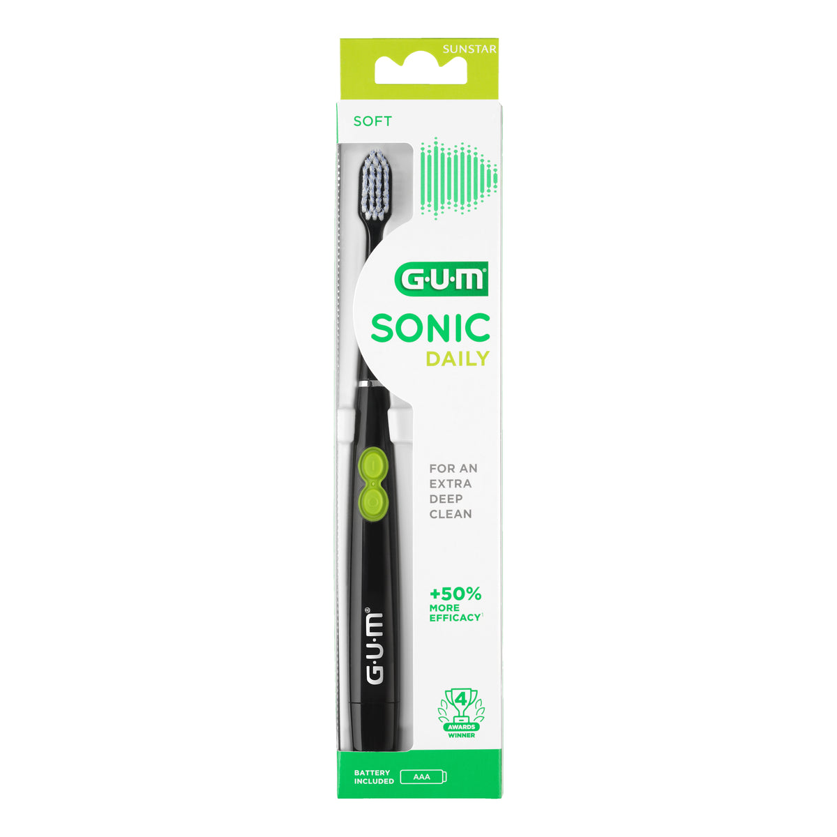 GUM Sonic Daily | Spazzolino a Batteria Nero | 1 Pezzo  