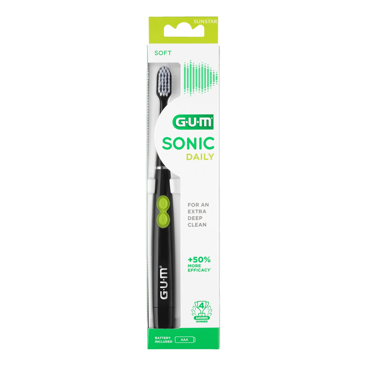 GUM Sonic Daily | Spazzolino a Batteria Nero | 1 Pezzo