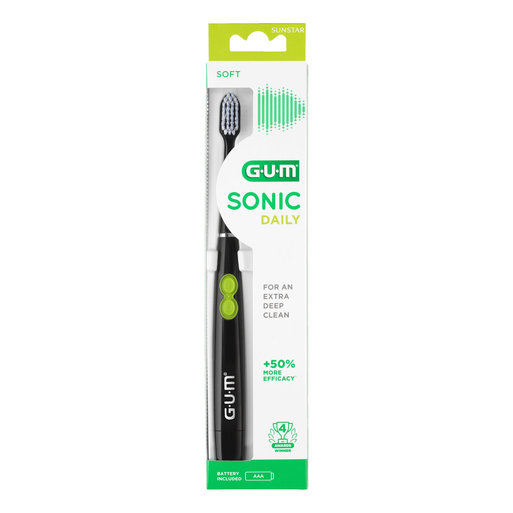 GUM Sonic Daily | Spazzolino a Batteria Nero | 1 Pezzo
