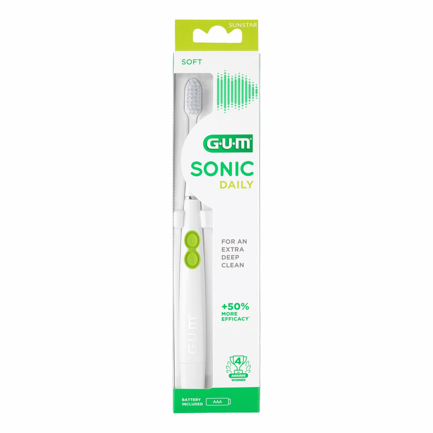 GUM Sonic Daily | Spazzolino a Batteria Bianco | 1 Pezzo