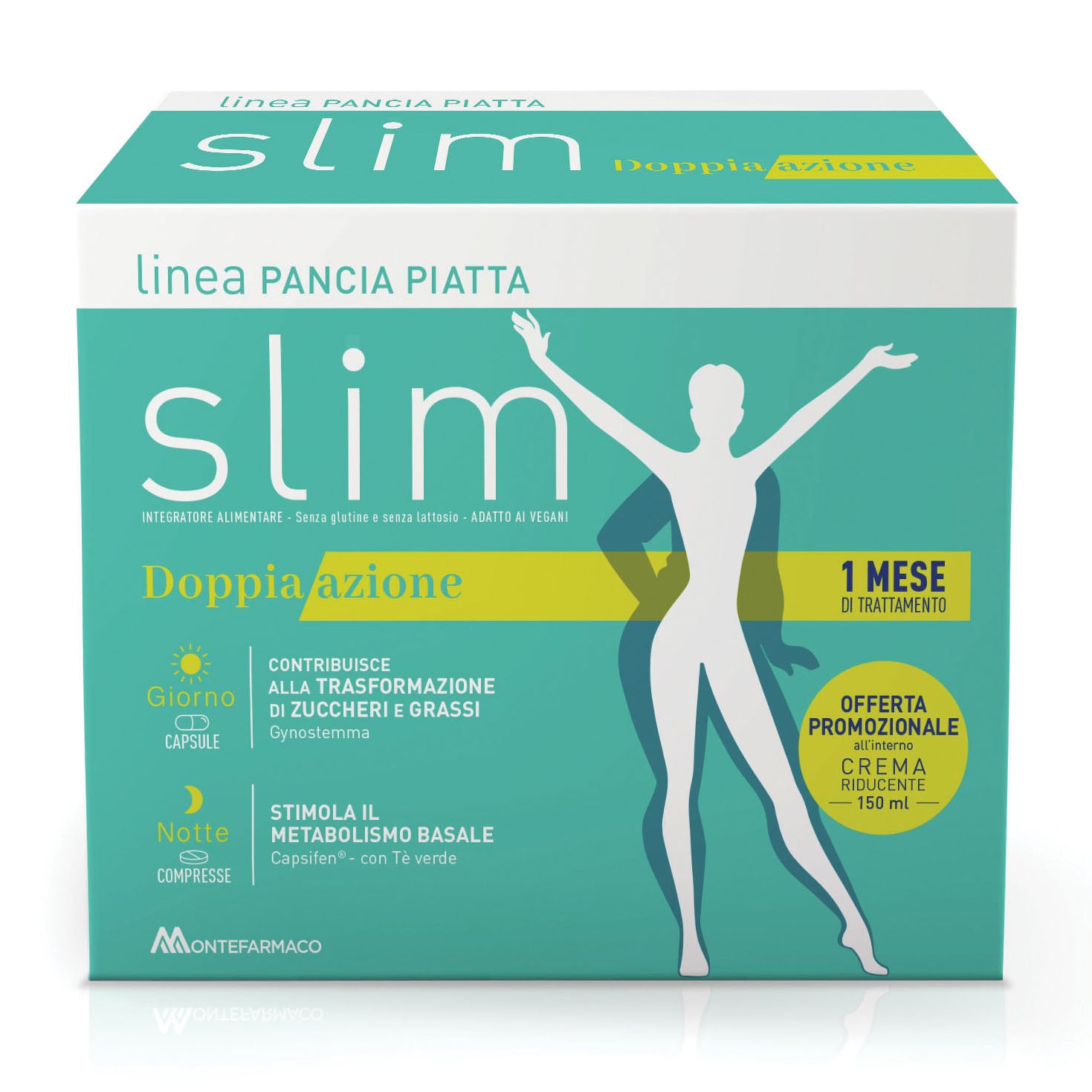 Pancia Piatta Slim Dimagrante Kit Doppia Azione 180 Capsule Giorno + 60 Compresse Notte + Crema Lipostop Riducente Corpo 150ml Omaggio