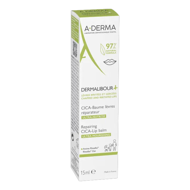 A-Derma Dermalibour+ | Cica Balsamo Labbra Ristrutturante Secche Screpolate Burro Karité | 15 ml
