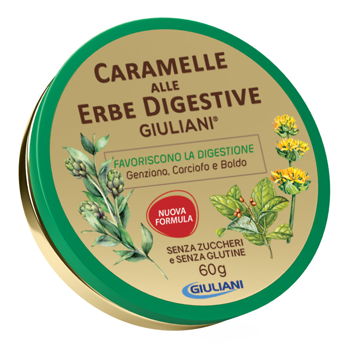 Giuliani Erbe Digestive caramelle senza zuccheri senza glutine genziana carciofo boldo 60 g