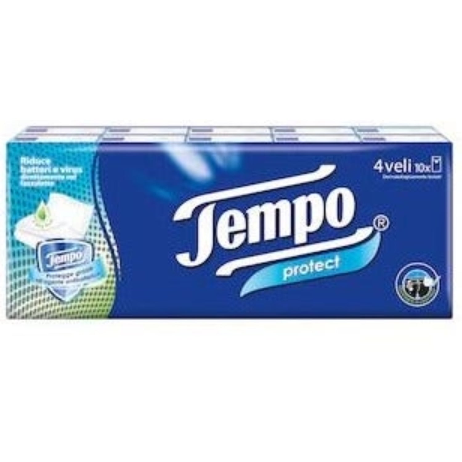 Tempo Protect | Fazzoletti 4 Veli Antibatterici | 10 Pacchetti