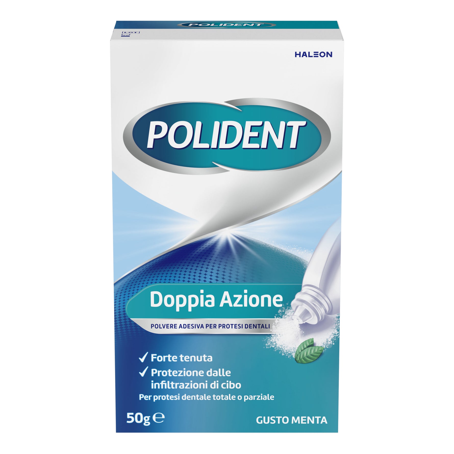 Polident Doppia Azione | Polvere Adesiva Protesi Menta | 50 g
