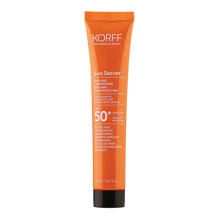 Korff Sun Secret Fluido Viso Uniformante Anti-Age Spf 50+ Protezione Solare Molto Alta Colore 01 Light 50ml