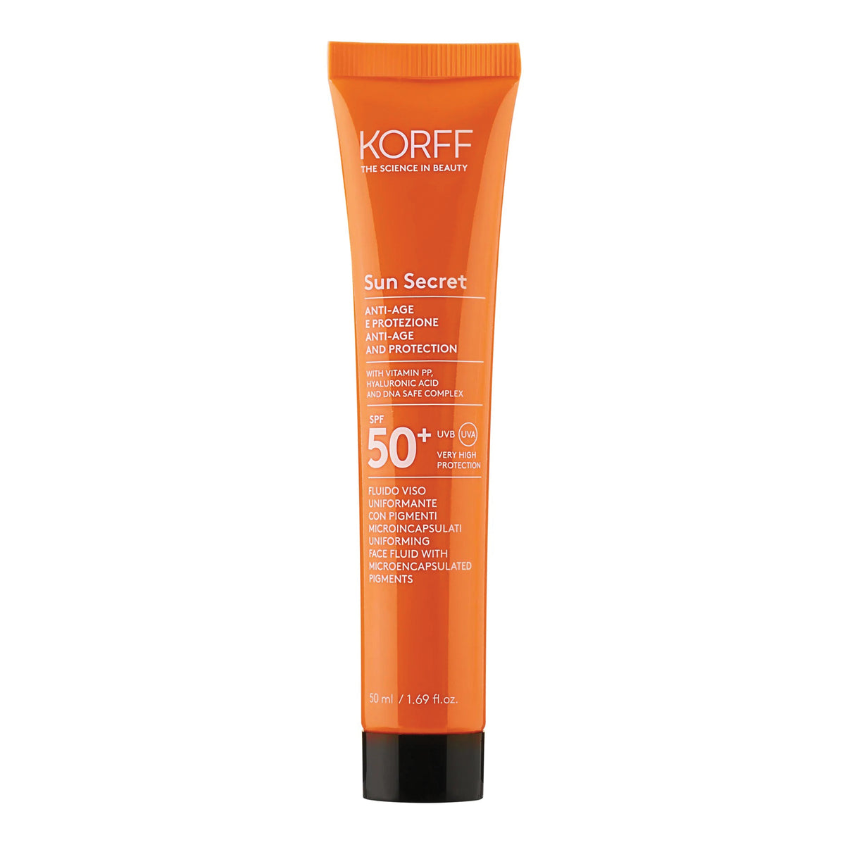 Korff Sun Secret Fluido Viso Uniformante Anti-Age Spf 50+ Protezione Solare Molto Alta Colore 02 Dark  
